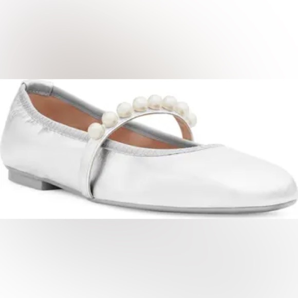 NIB Stuart Weitzman Goldie Ballet Flats in Metallic Silver size 11 - Picture 1 of 8